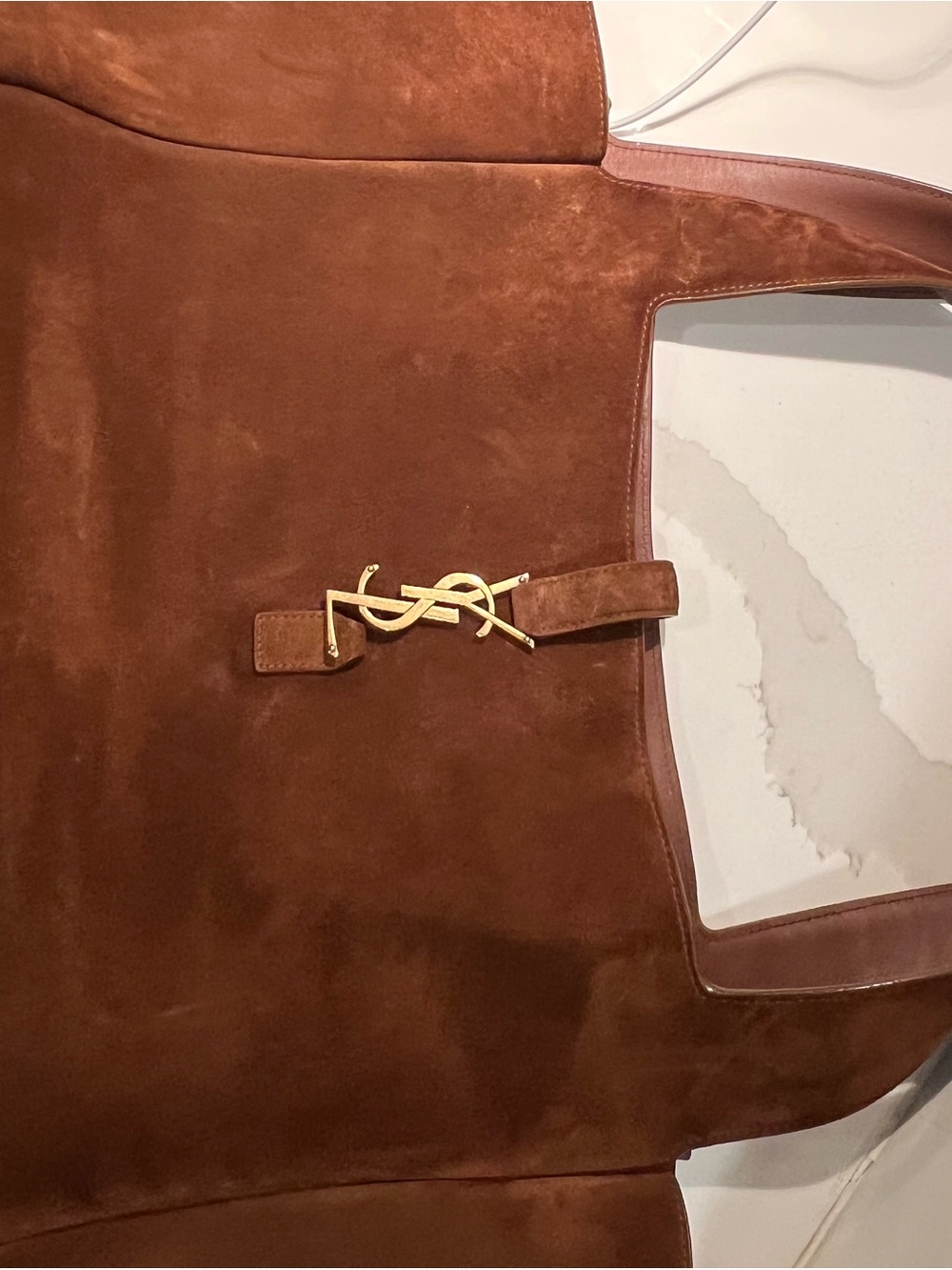 Saint Laurent Brown Suede Tote with Gold YSL Emblem - Picture 7 of 16